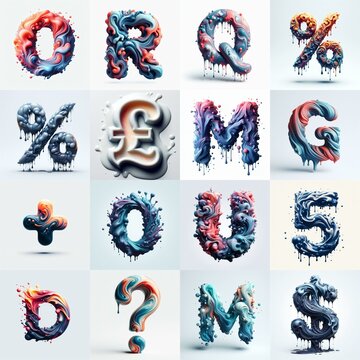 Liquid 3D Lettering Typeface. AI generated illustration