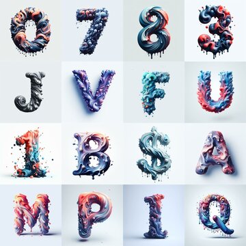 Liquid 3D Lettering Typeface. AI generated illustration