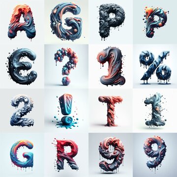 Liquid 3D Lettering Typeface. AI generated illustration