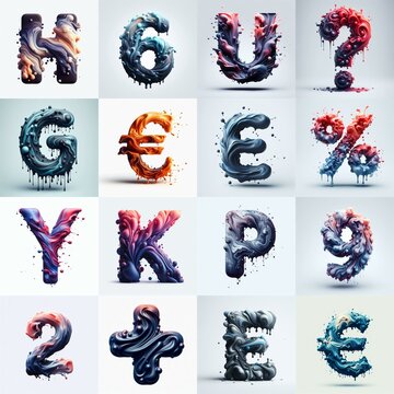 Liquid 3D Lettering Typeface. AI generated illustration