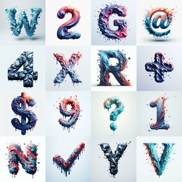Liquid 3D Lettering Typeface. AI generated illustration