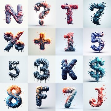 Liquid 3D Lettering Typeface. AI generated illustration