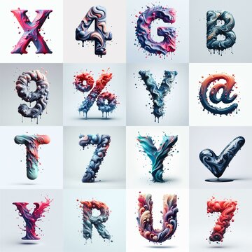 Liquid 3D Lettering Typeface. AI generated illustration