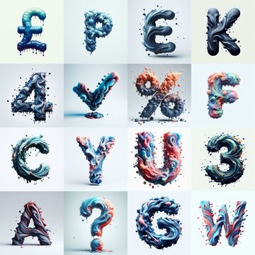 Liquid 3D Lettering Typeface. AI generated illustration