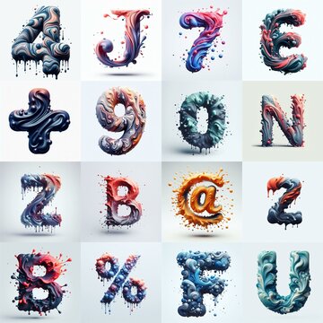 Liquid 3D Lettering Typeface. AI generated illustration