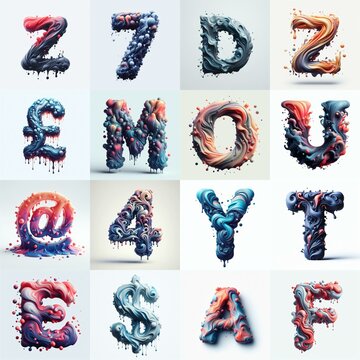 Liquid 3D Lettering Typeface. AI generated illustration