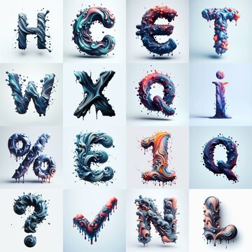 Liquid 3D Lettering Typeface. AI generated illustration