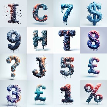 Liquid 3D Lettering Typeface. AI generated illustration