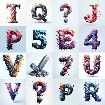 Liquid 3D Lettering Typeface. AI generated illustration