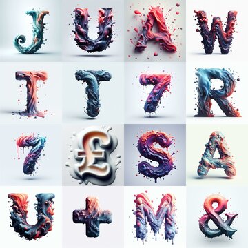 Liquid 3D Lettering Typeface. AI generated illustration