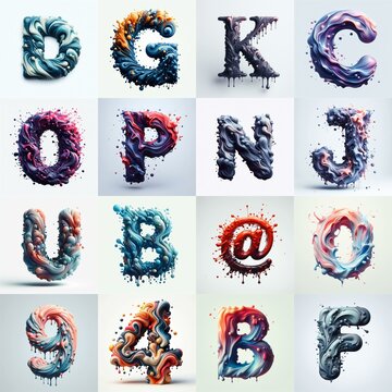 Liquid 3D Lettering Typeface. AI generated illustration