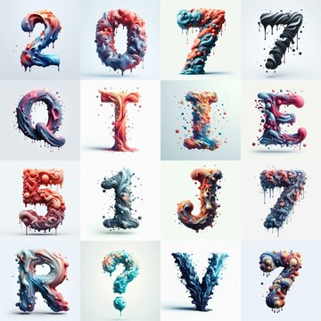 Liquid 3D Lettering Typeface. AI generated illustration