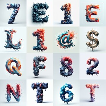 Liquid 3D Lettering Typeface. AI generated illustration
