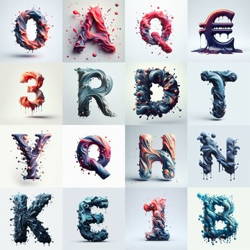 Liquid 3D Lettering Typeface. AI generated illustration