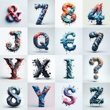 Liquid 3D Lettering Typeface. AI generated illustration