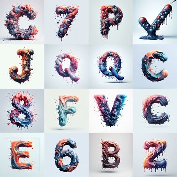Liquid 3D Lettering Typeface. AI generated illustration
