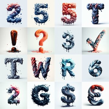 Liquid 3D Lettering Typeface. AI generated illustration