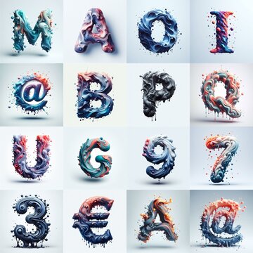 Liquid 3D Lettering Typeface. AI generated illustration