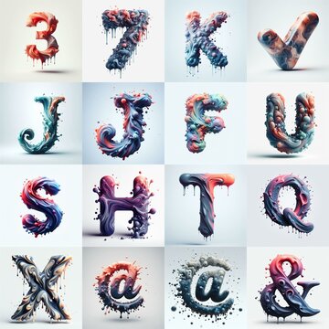 Liquid 3D Lettering Typeface. AI generated illustration