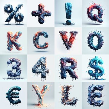 Liquid 3D Lettering Typeface. AI generated illustration