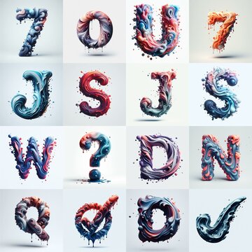 Liquid 3D Lettering Typeface. AI generated illustration