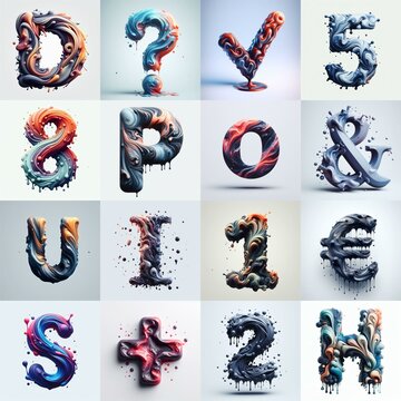 Liquid 3D Lettering Typeface. AI generated illustration