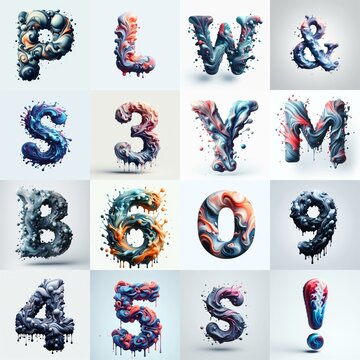 Liquid 3D Lettering Typeface. AI generated illustration