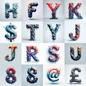Liquid 3D Lettering Typeface. AI generated illustration