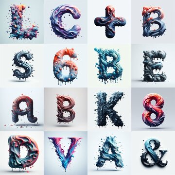 Liquid 3D Lettering Typeface. AI generated illustration
