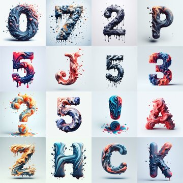 Liquid 3D Lettering Typeface. AI generated illustration