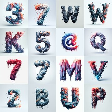Liquid 3D Lettering Typeface. AI generated illustration