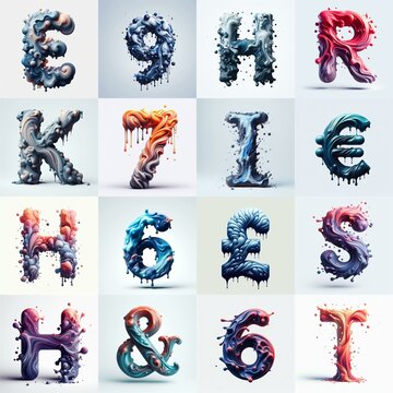Liquid 3D Lettering Typeface. AI generated illustration