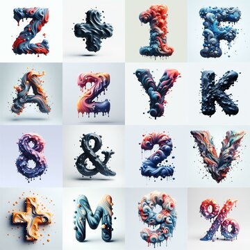 Liquid 3D Lettering Typeface. AI generated illustration