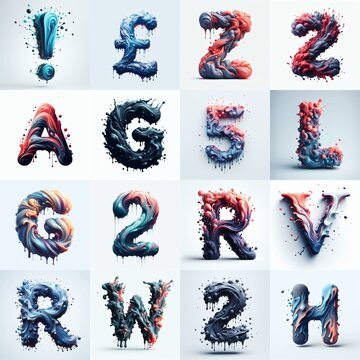 Liquid 3D Lettering Typeface. AI generated illustration