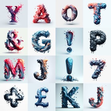 Liquid 3D Lettering Typeface. AI generated illustration