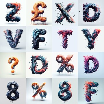 Liquid 3D Lettering Typeface. AI generated illustration