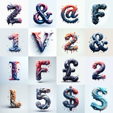 Liquid 3D Lettering Typeface. AI generated illustration