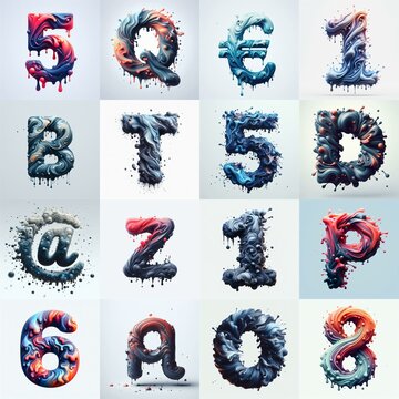 Liquid 3D Lettering Typeface. AI generated illustration