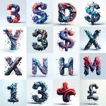 Liquid 3D Lettering Typeface. AI generated illustration