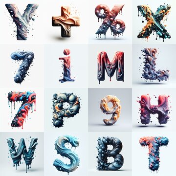 Liquid 3D Lettering Typeface. AI generated illustration