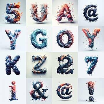 Liquid 3D Lettering Typeface. AI generated illustration