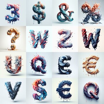 Liquid 3D Lettering Typeface. AI generated illustration