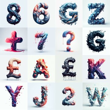 Liquid 3D Lettering Typeface. AI generated illustration