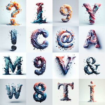Liquid 3D Lettering Typeface. AI generated illustration