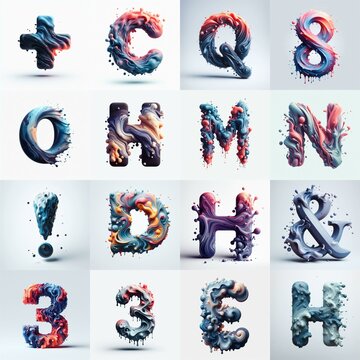 Liquid 3D Lettering Typeface. AI generated illustration