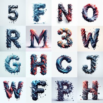 Liquid 3D Lettering Typeface. AI generated illustration