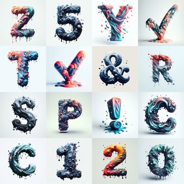 Liquid 3D Lettering Typeface. AI generated illustration