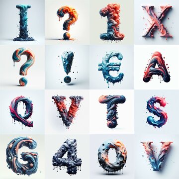 Liquid 3D Lettering Typeface. AI generated illustration