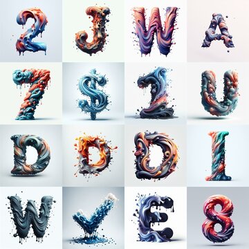 Liquid 3D Lettering Typeface. AI generated illustration