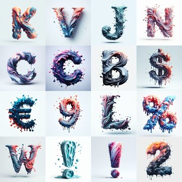 Liquid 3D Lettering Typeface. AI generated illustration
